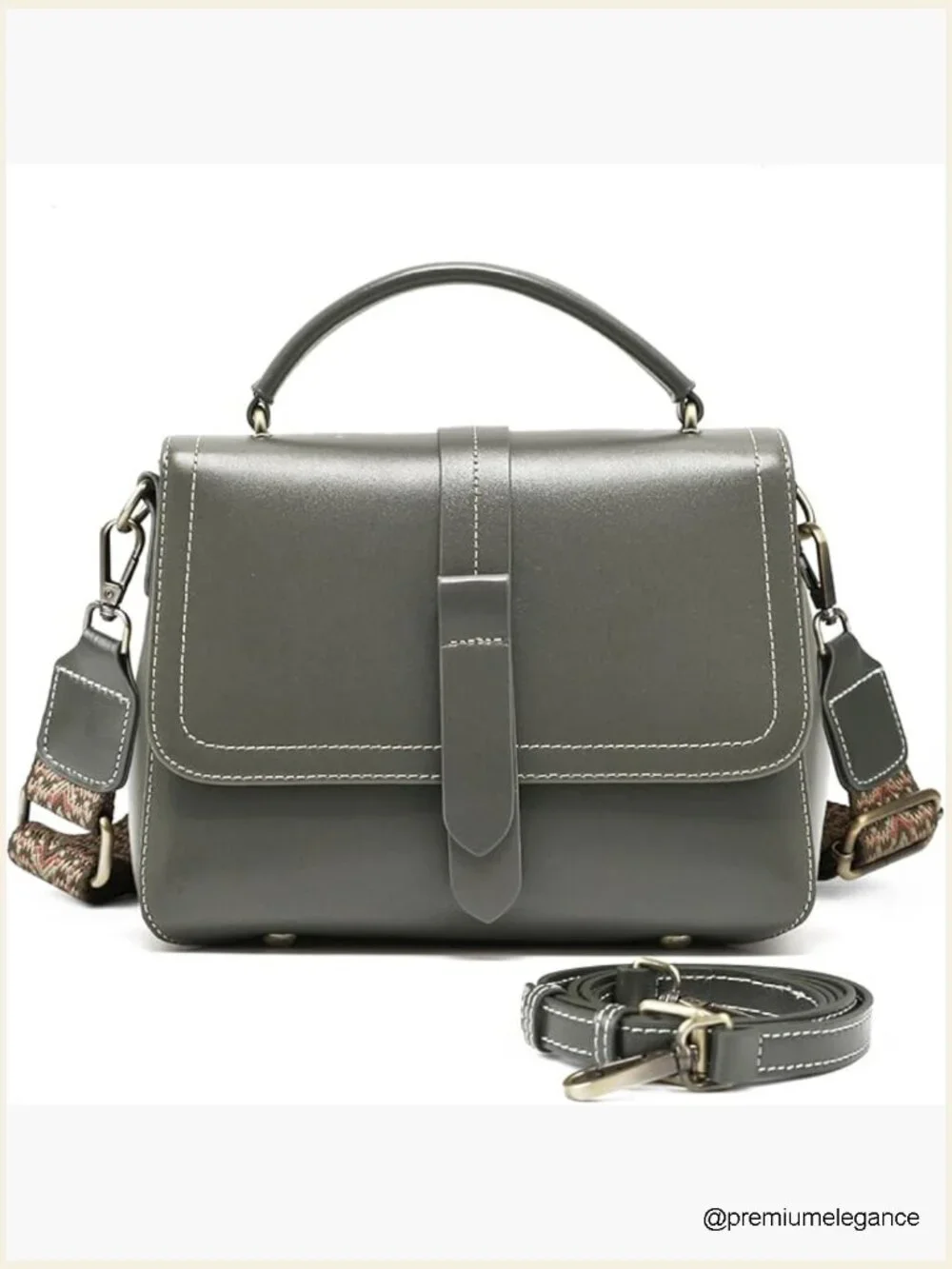 Genuine Leather Satchel Crossbody Bag 3 Straps 6 Pockets
